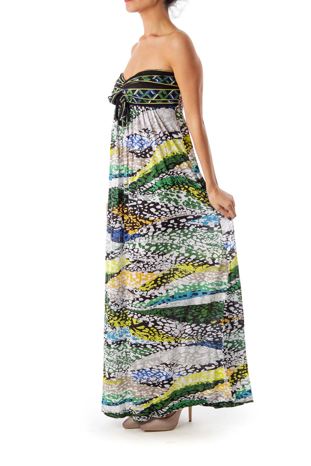 Multicolor Strapless Maxi Dress