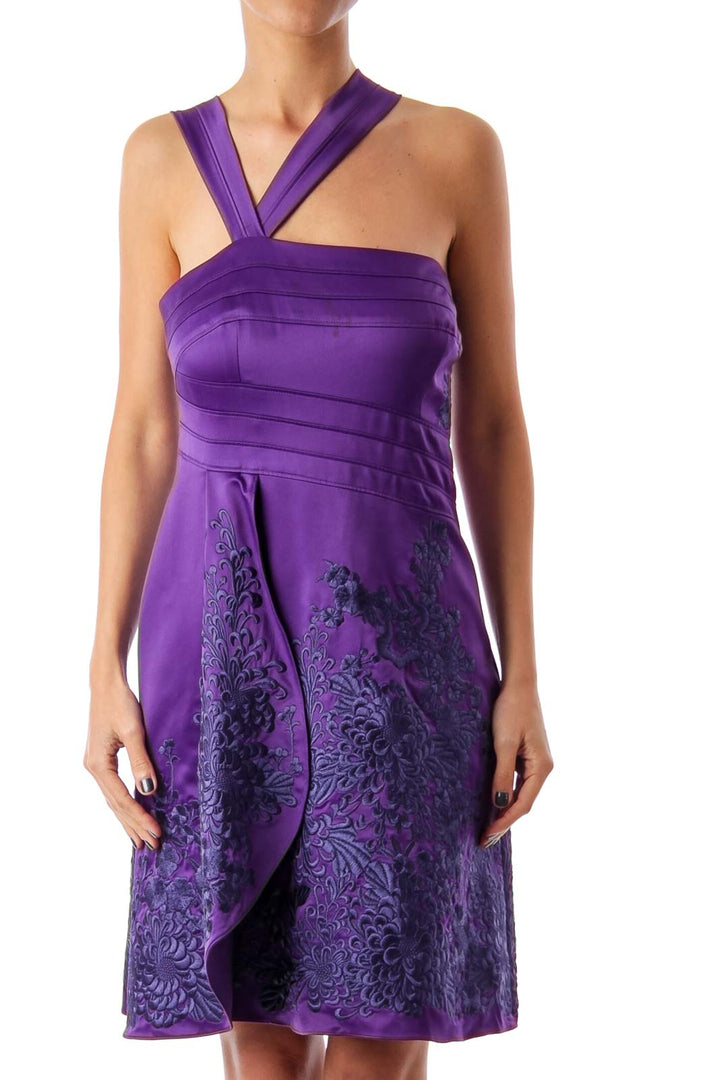 Purple Asymmetric Embroidered Dress