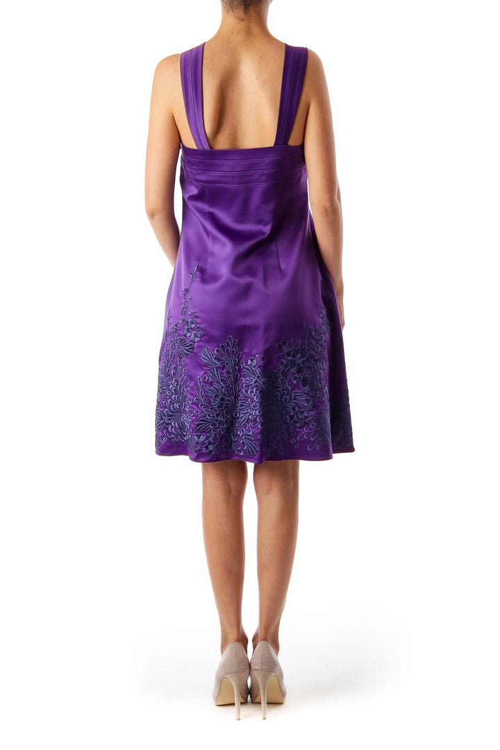 Purple Asymmetric Embroidered Dress