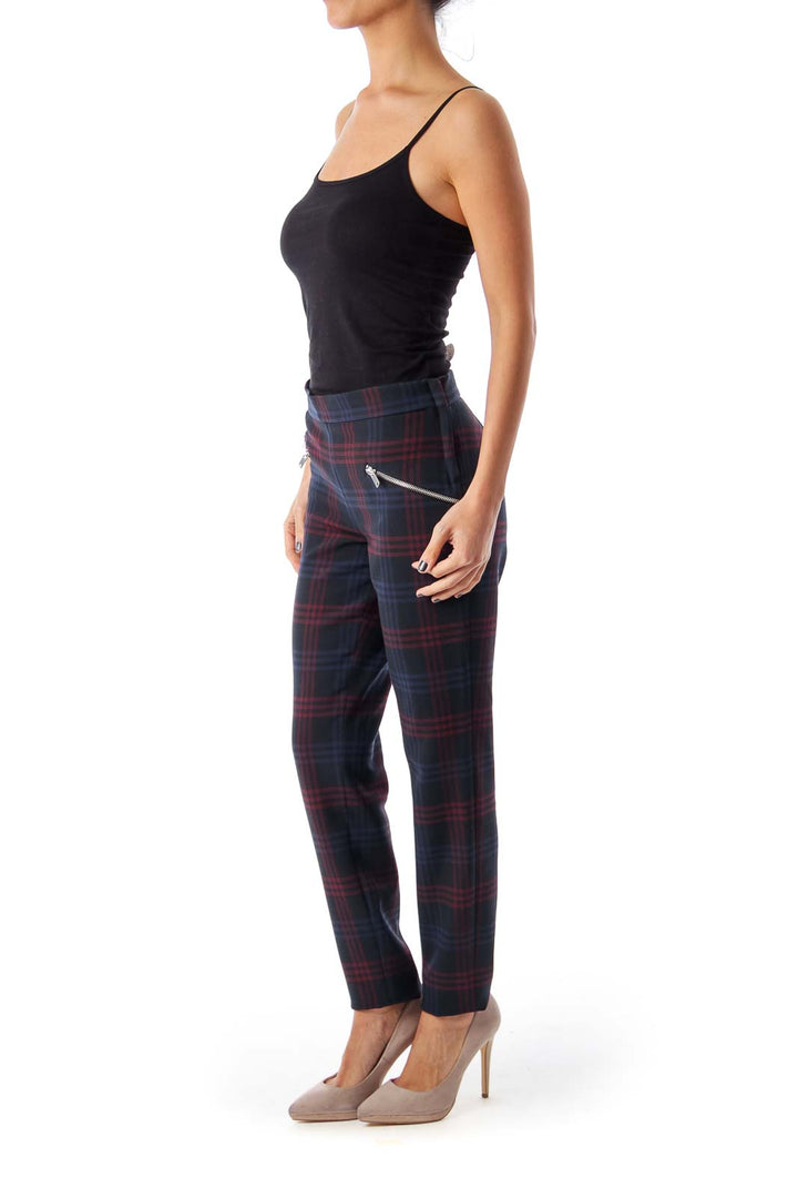 Navy & Red Check Skinny Pants