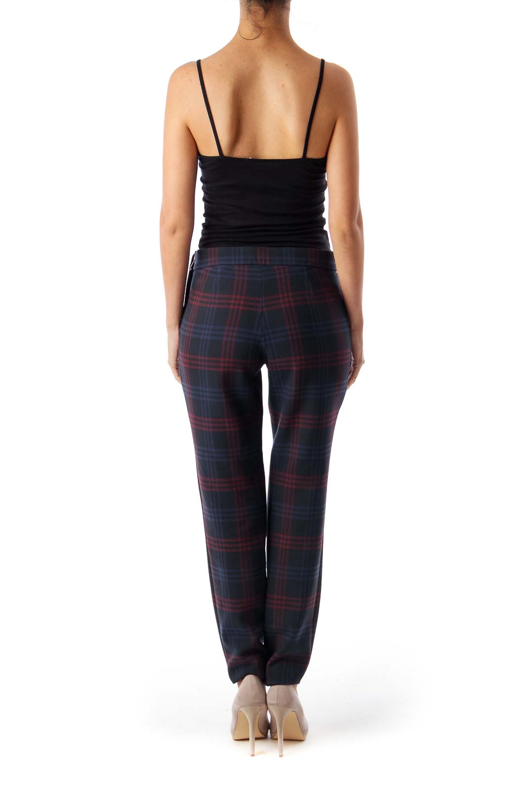 Navy & Red Check Skinny Pants