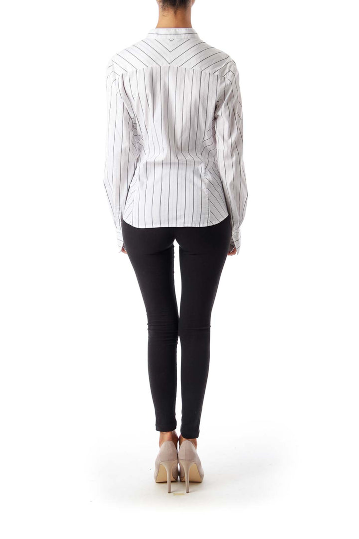 White & Black Stripe Ruffle Shirt