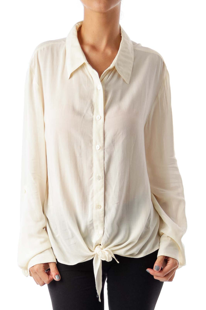 Ivory Lace Back Button Down Shirt