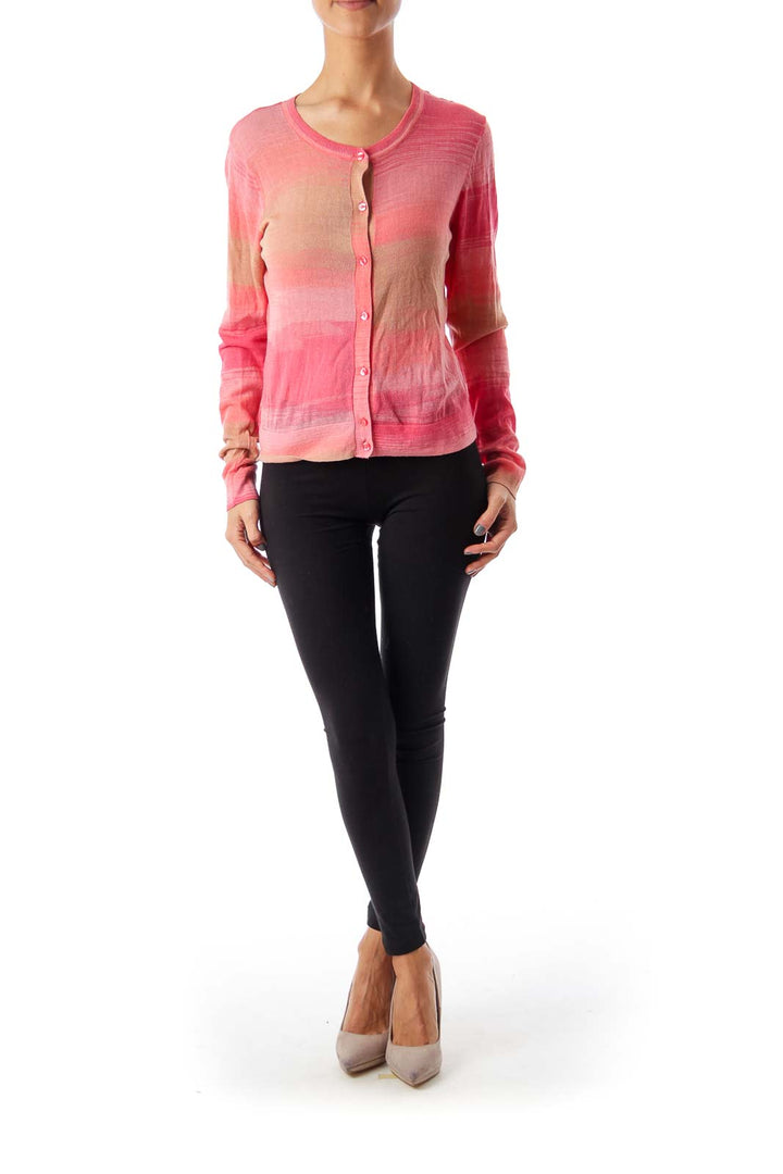 Pink & Brown Round Neck Cardigan