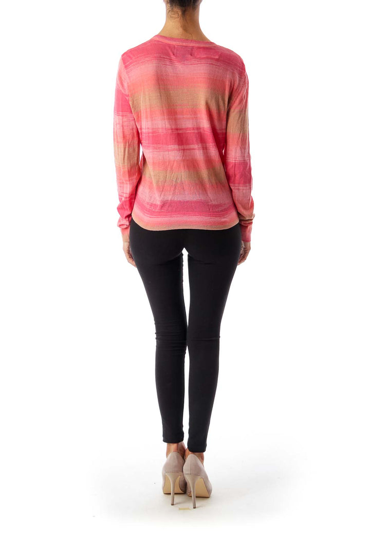 Pink & Brown Round Neck Cardigan