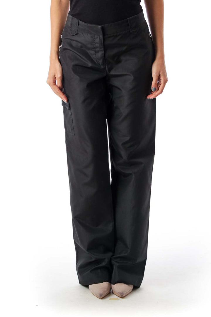 Black Pocket Detail Wide Leg Pants