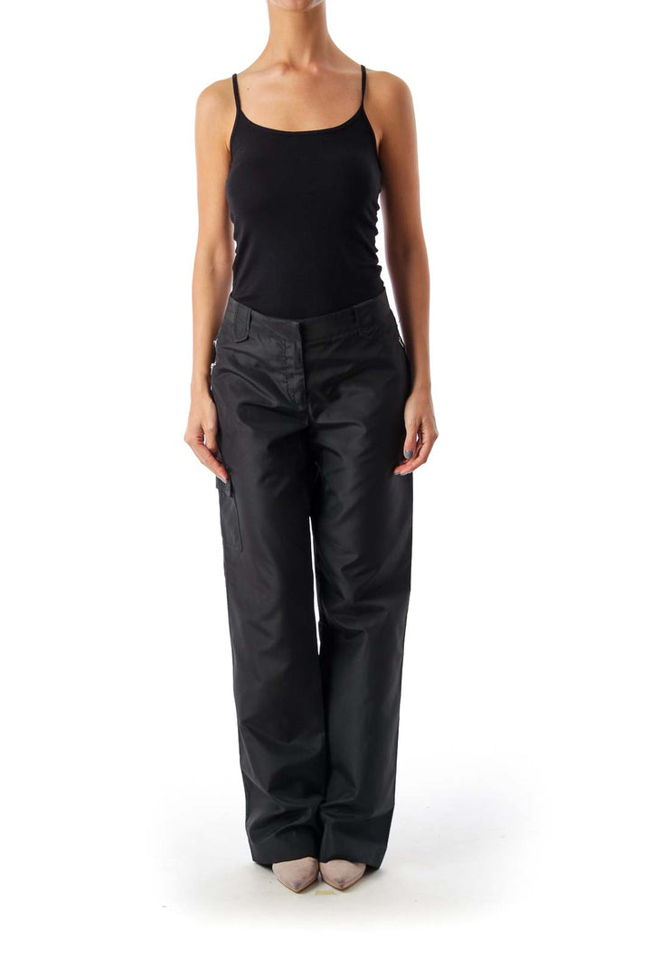 Black Pocket Detail Wide Leg Pants