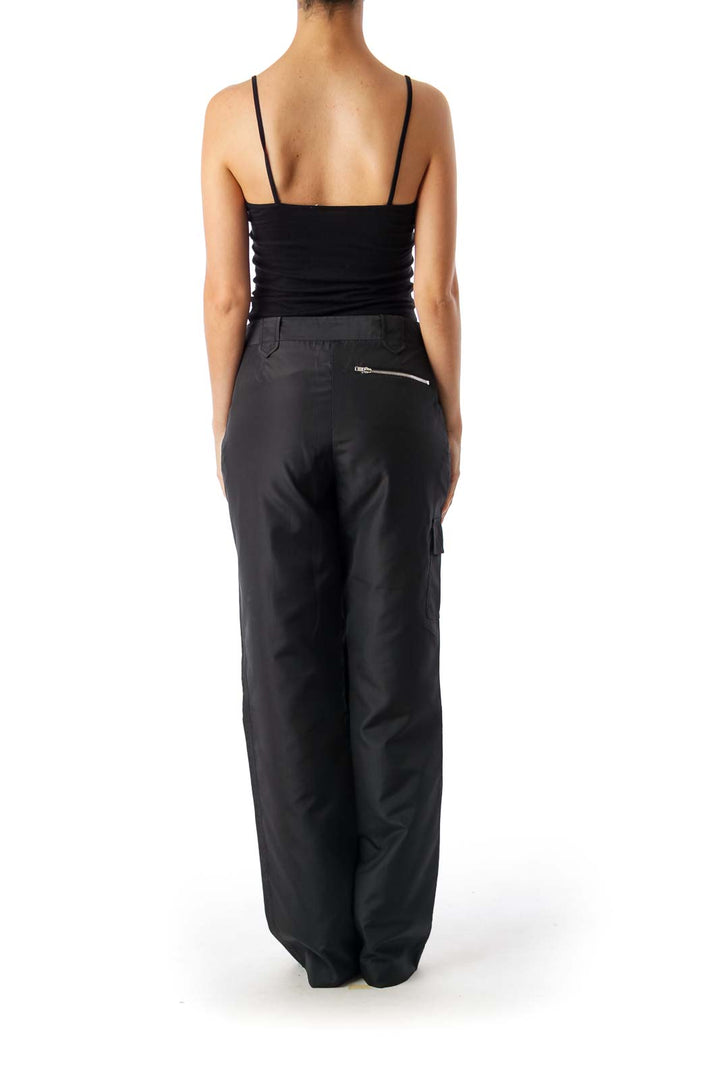 Black Pocket Detail Wide Leg Pants