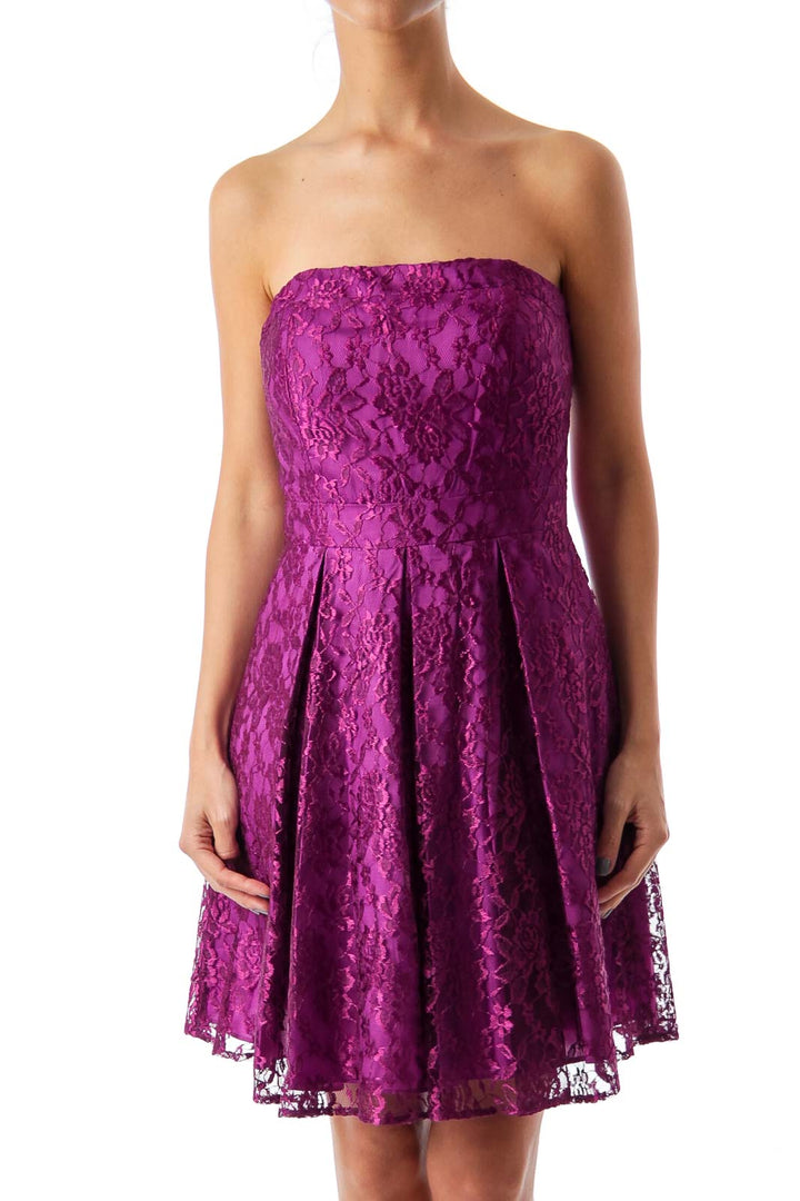 Purple Laced Strapless Dress