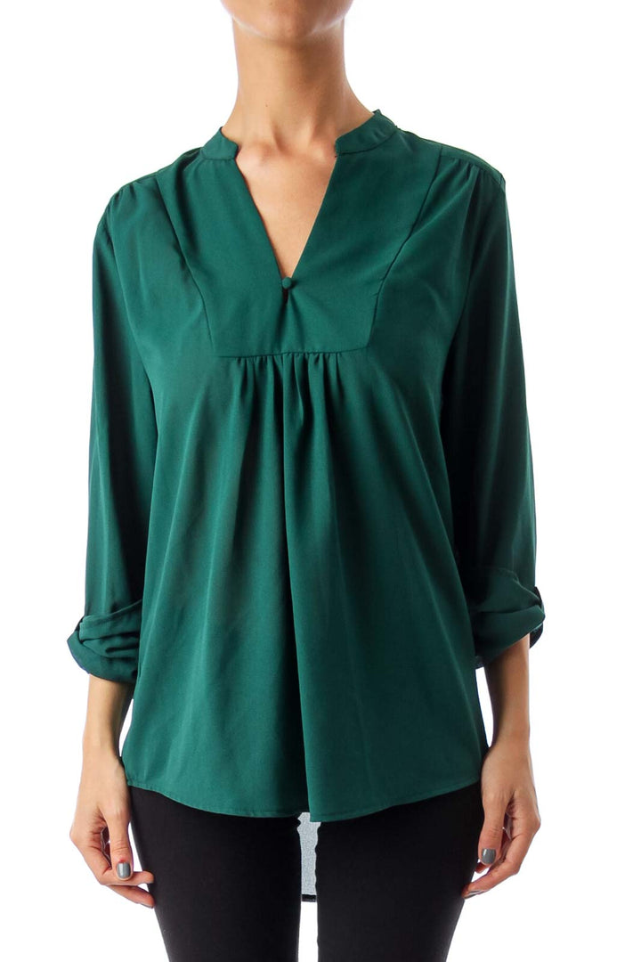 Green V-Neck Jersey Top