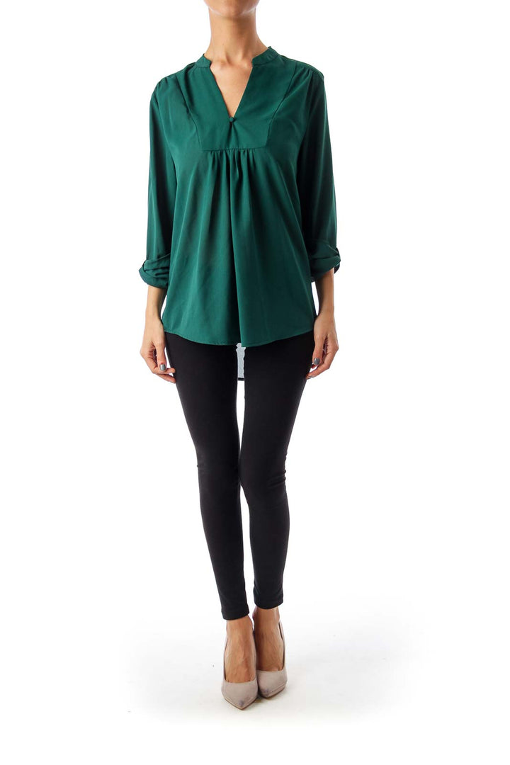 Green V-Neck Jersey Top