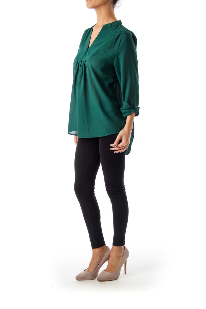 Green V-Neck Jersey Top