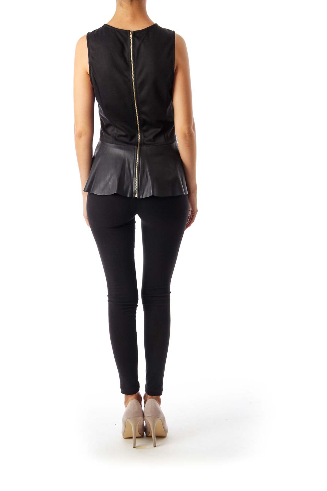 Black Back Zip Up Sleeveless Top