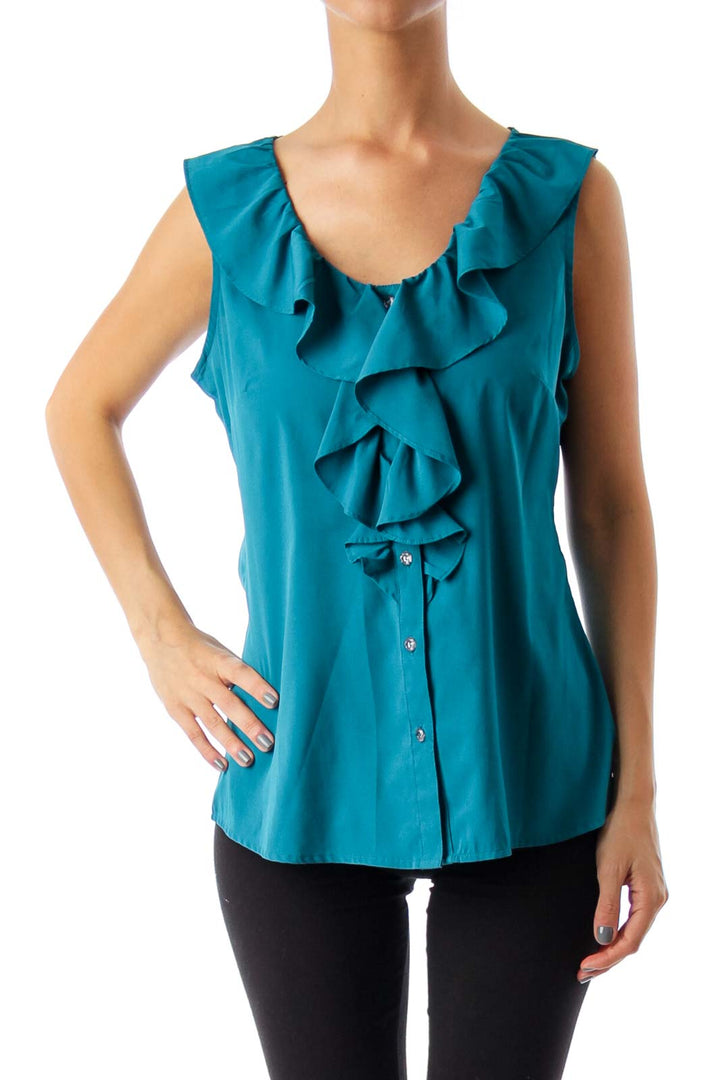 Turquoise Ruffle Sleeveless Shirts