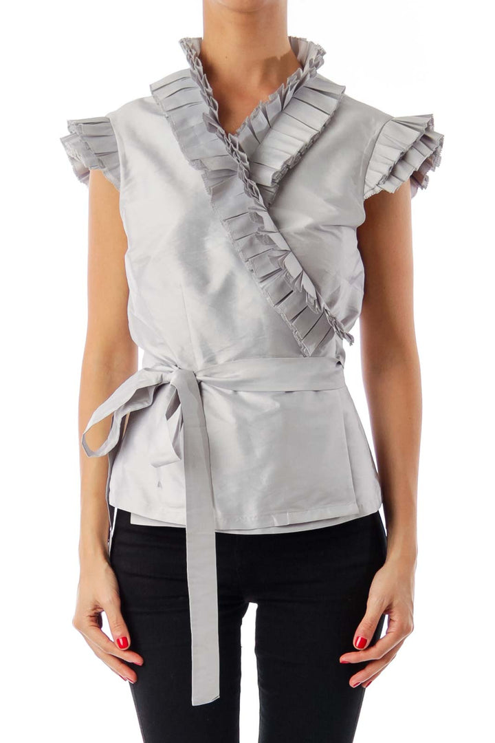 Gray Ruffle Detail Vest