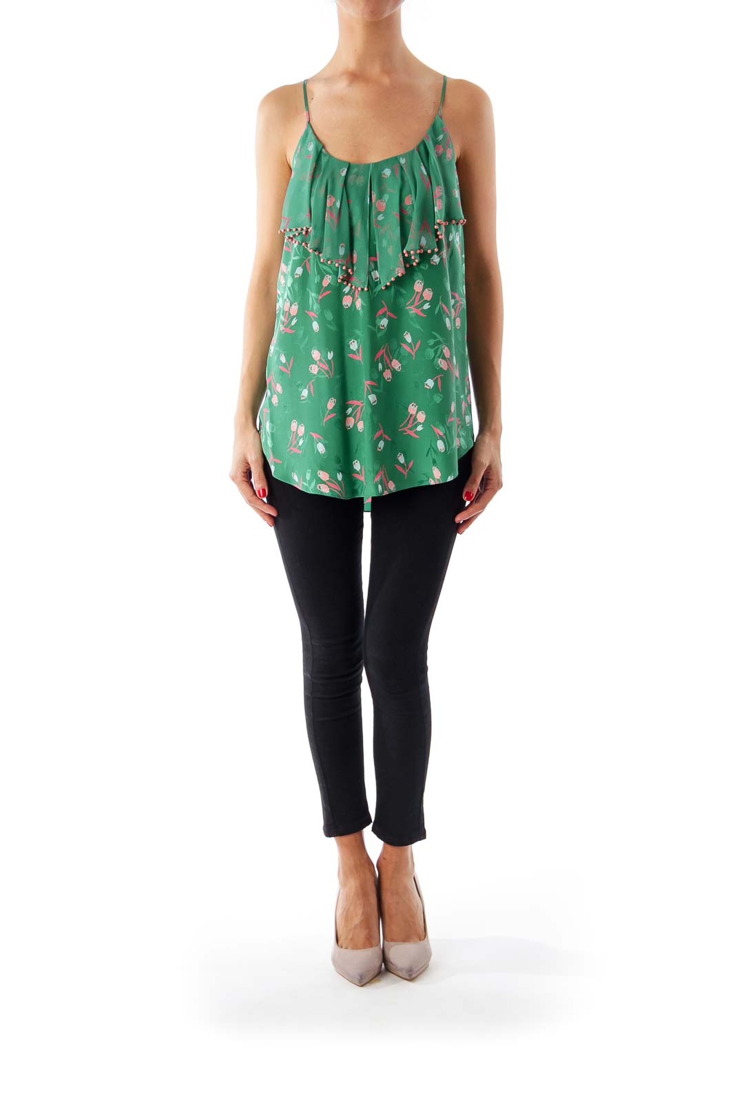 Green Tulip Print Cami Top