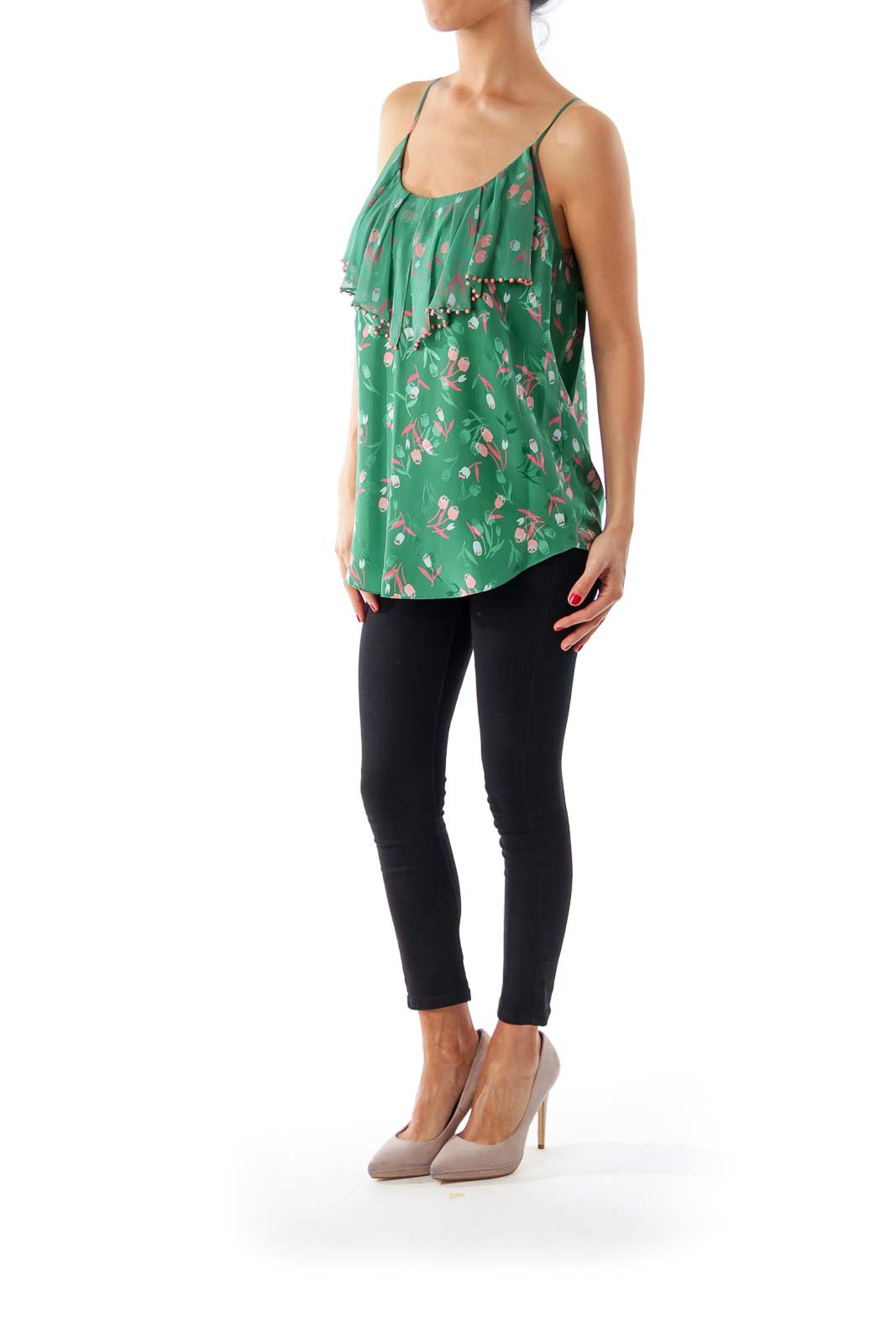 Green Tulip Print Cami Top