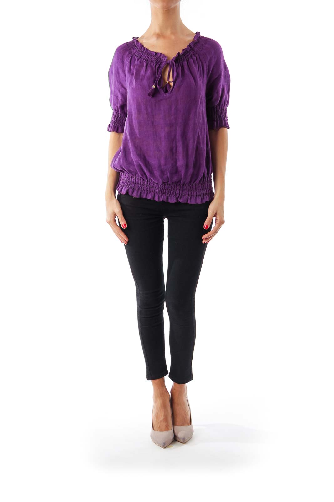 Purple Scrunch Linen Top