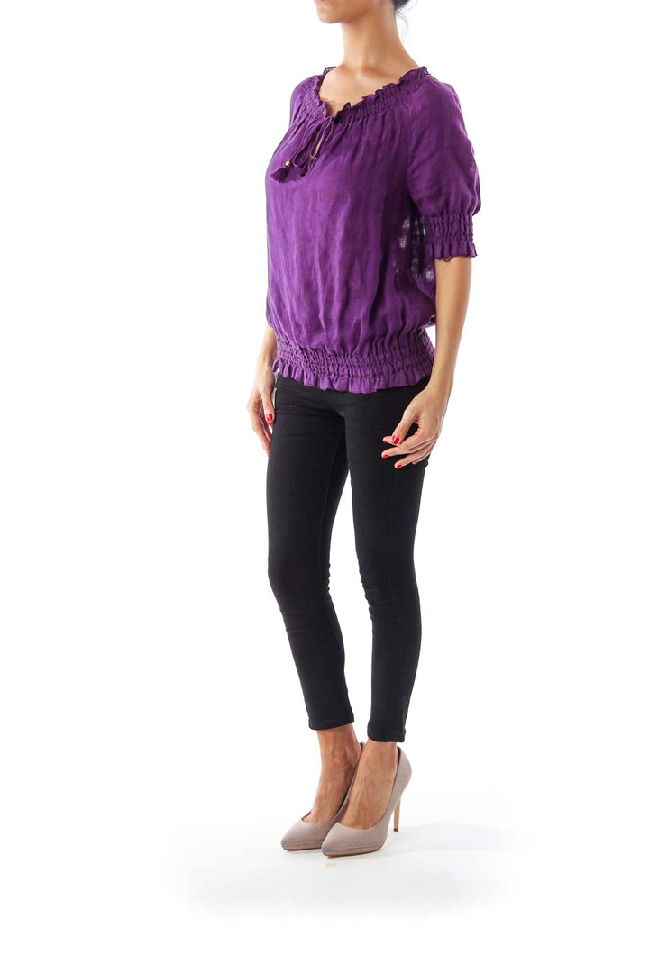 Purple Scrunch Linen Top