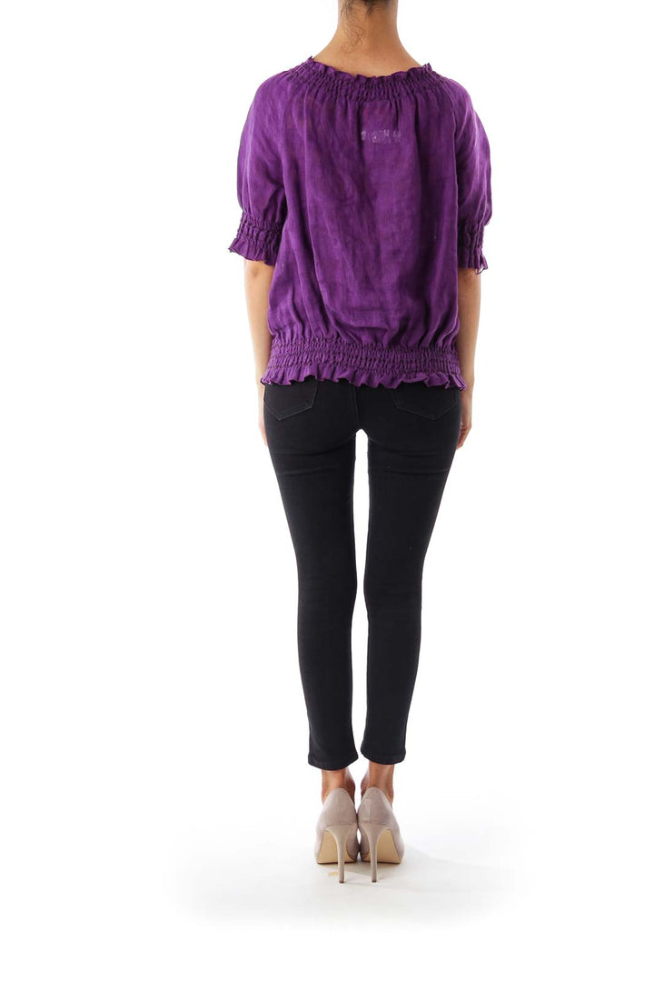 Purple Scrunch Linen Top