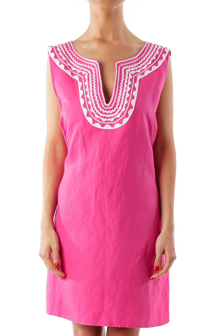 Pink with White Trim Shift Dress