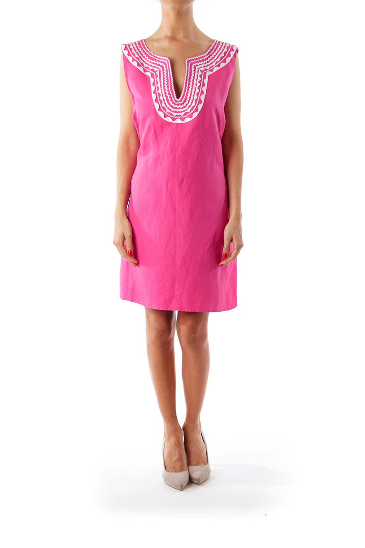 Pink with White Trim Shift Dress