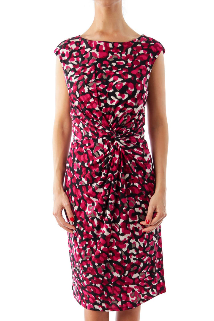 Black & Coral Pattern Print Scrunched Dress