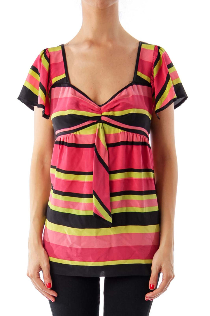 Multi Color Stripe Short Sleeve Top