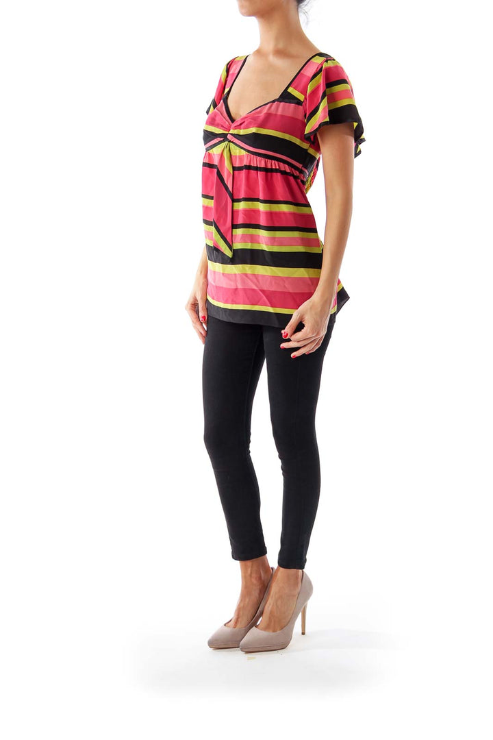 Multi Color Stripe Short Sleeve Top