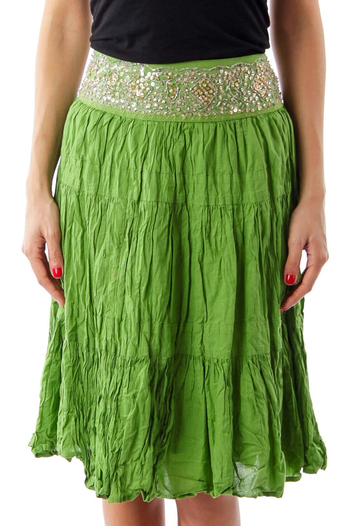 Green Bids Detail Plead Skirt