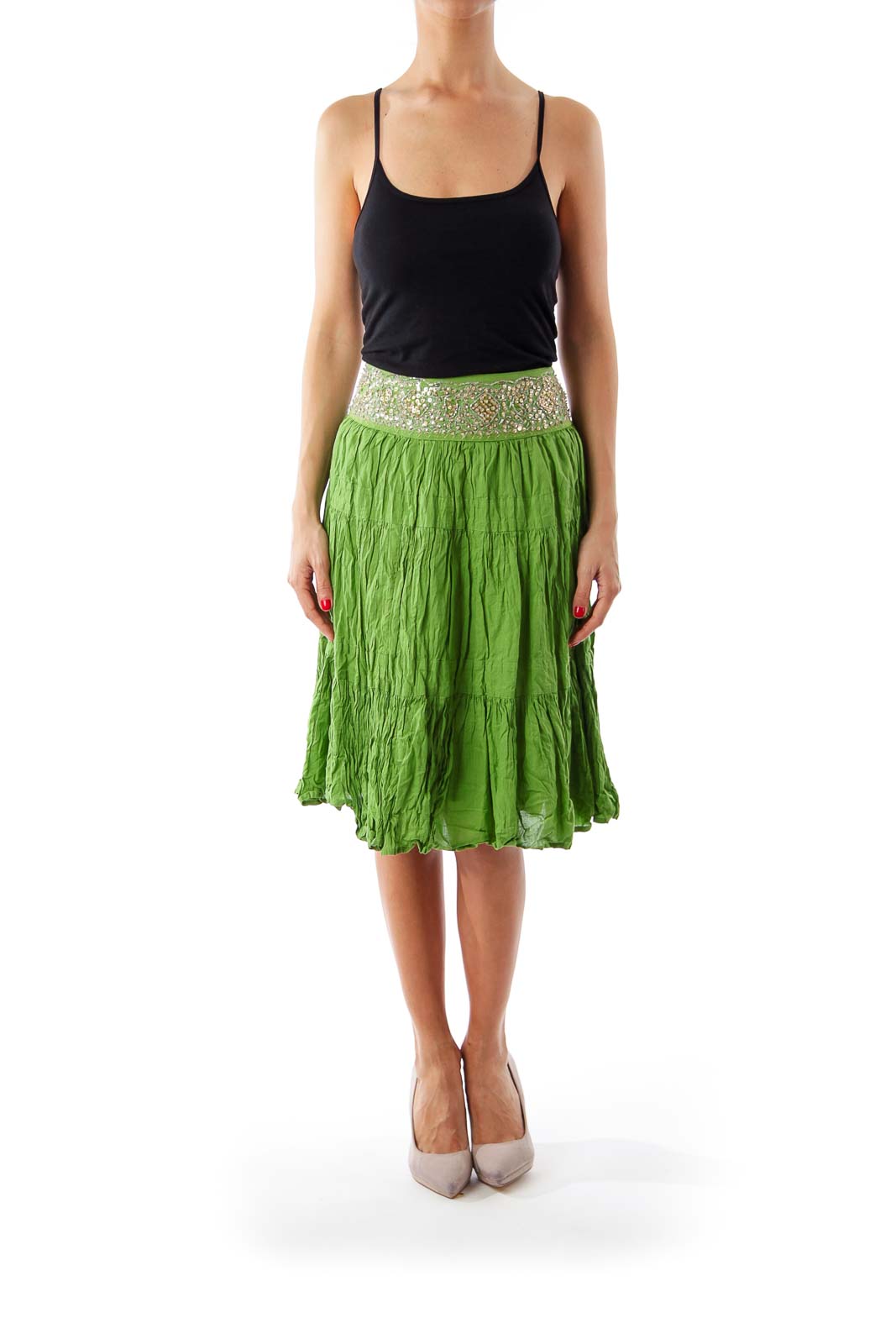 Green Bids Detail Plead Skirt