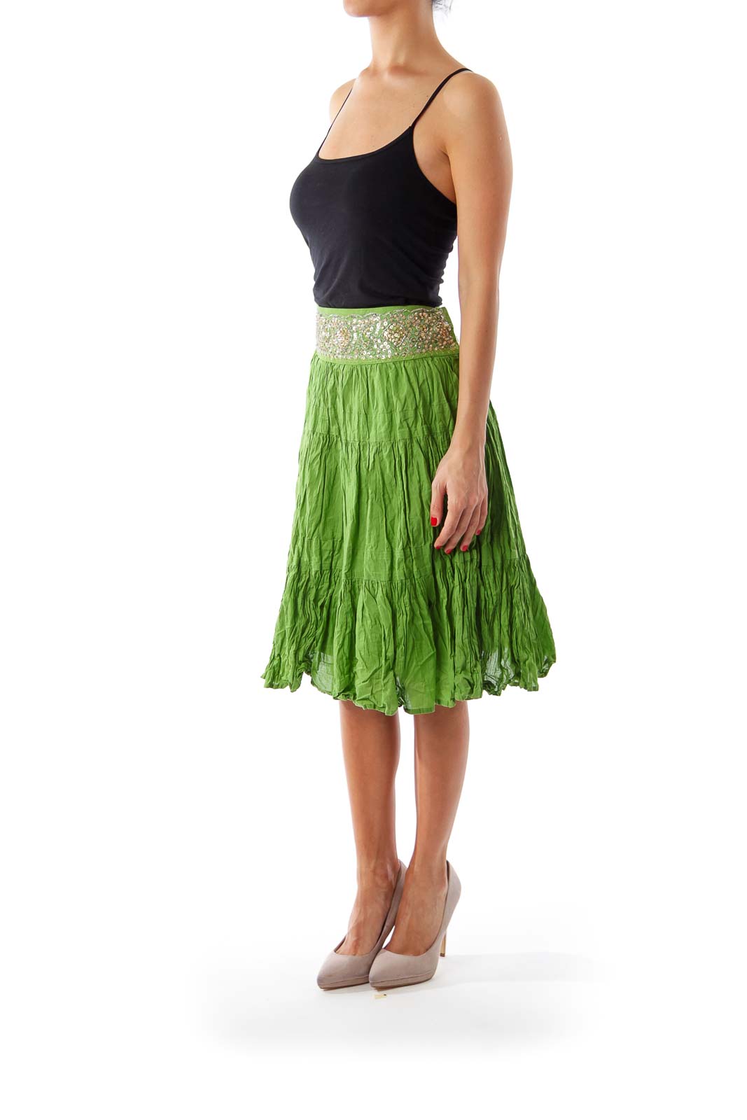 Green Bids Detail Plead Skirt