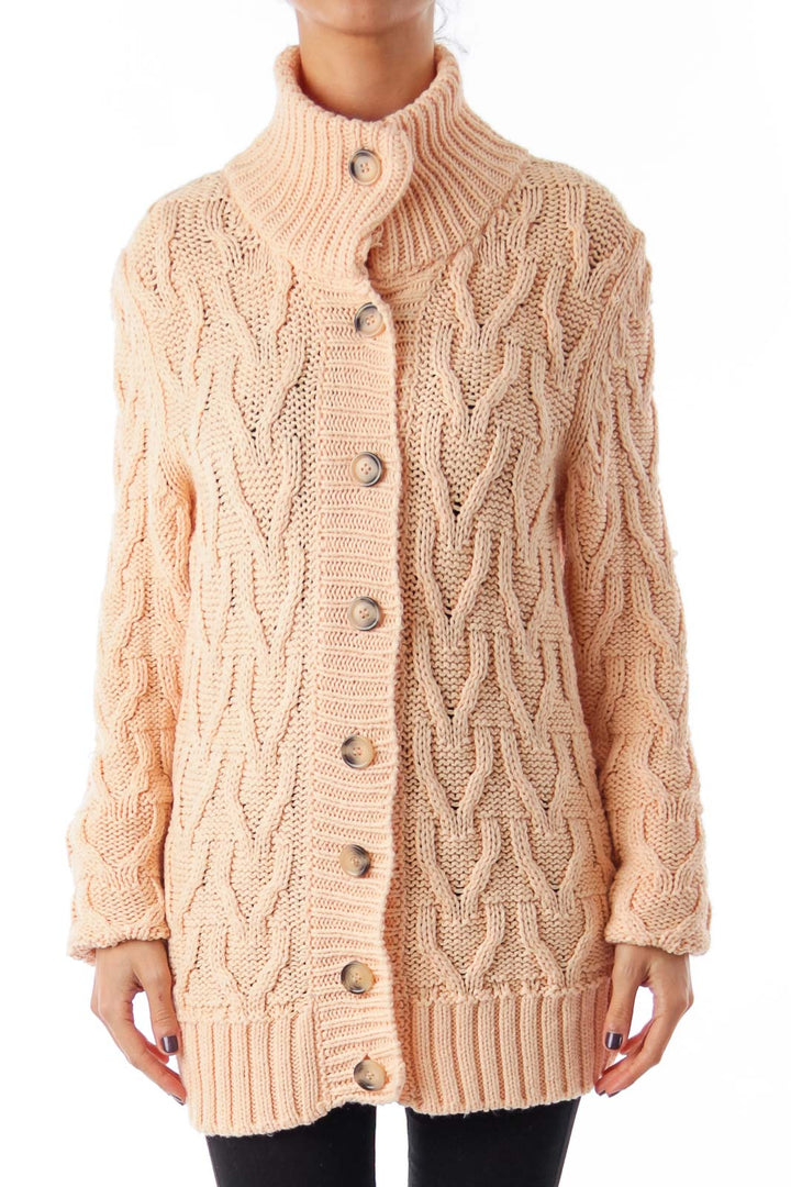 Peach Long Sleeve Button Down Cardigan