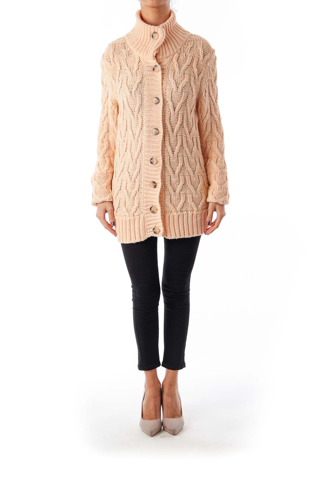 Peach Long Sleeve Button Down Cardigan