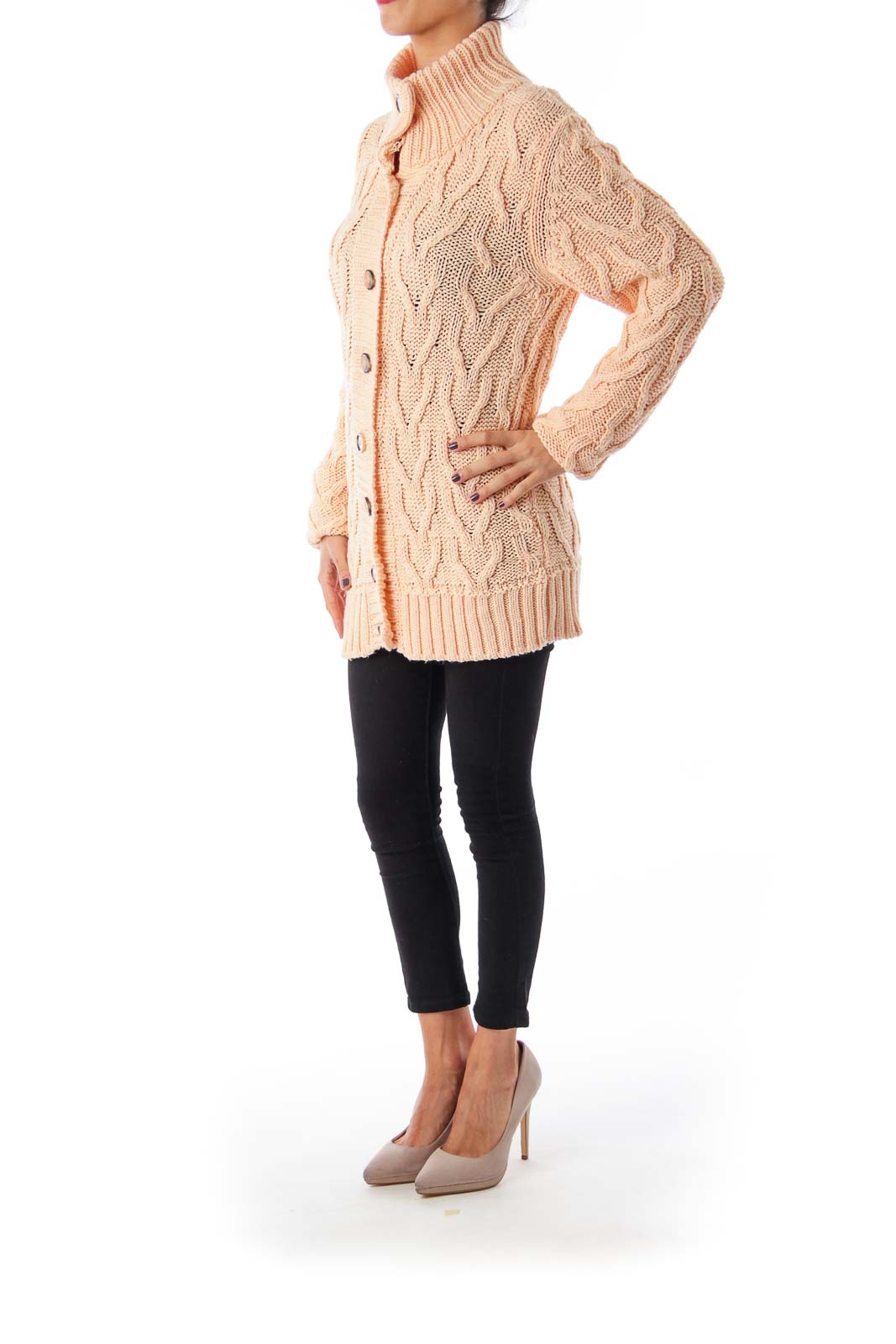 Peach Long Sleeve Button Down Cardigan