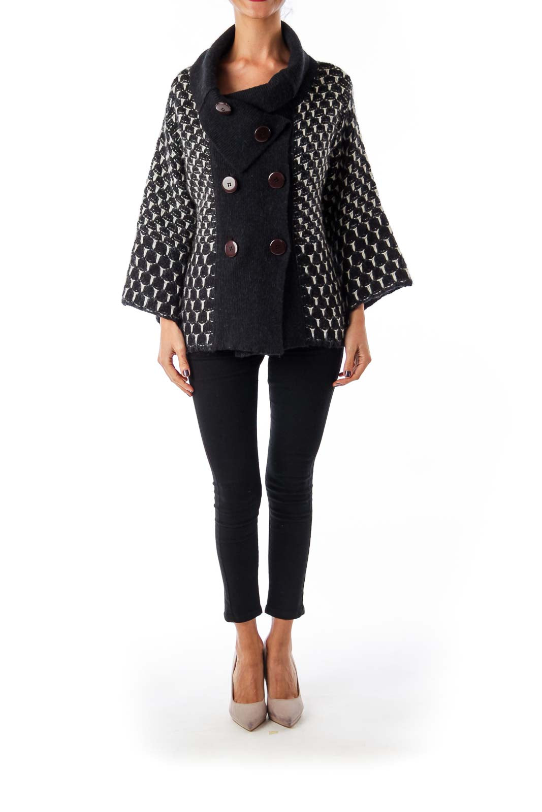 Black & White Woven Double Button Down Cardigan