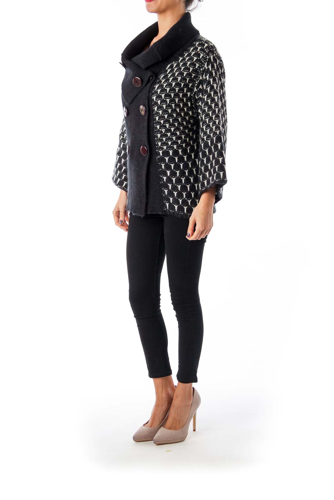 Black & White Woven Double Button Down Cardigan