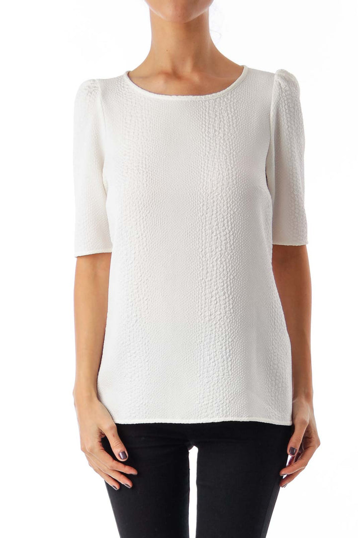 Cream Textured Mid Sleeve Blouse