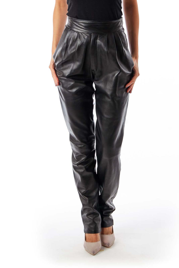 Black Vintage High Waist Leather Pants