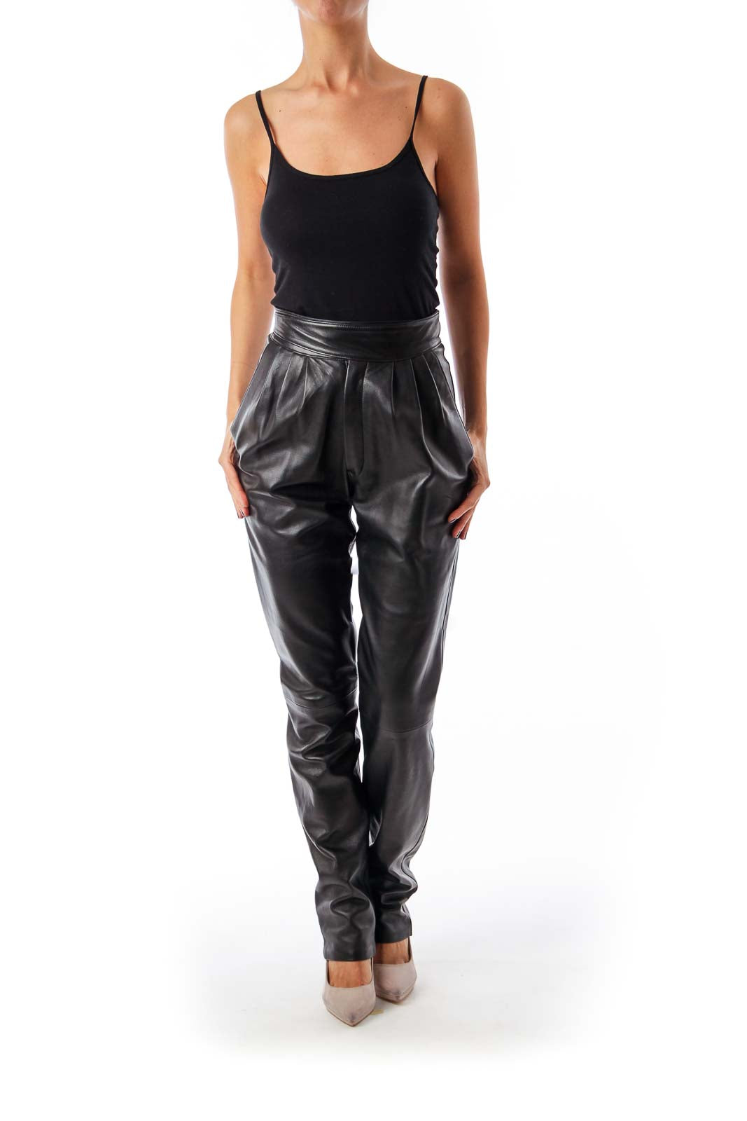 Black Vintage High Waist Leather Pants