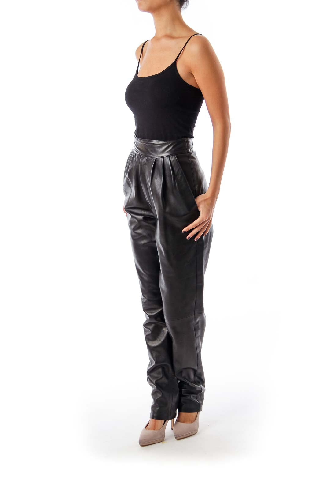 Black Vintage High Waist Leather Pants