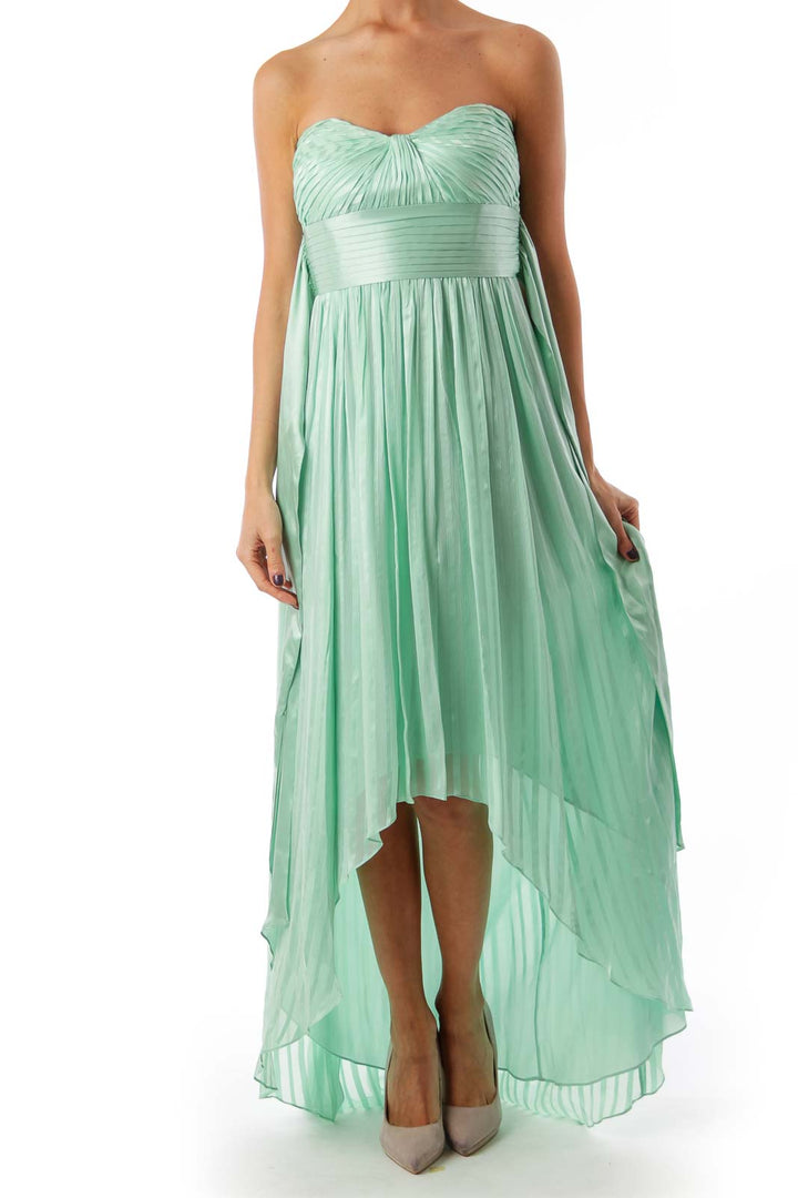 Green Strapless Pleat Detail Dress