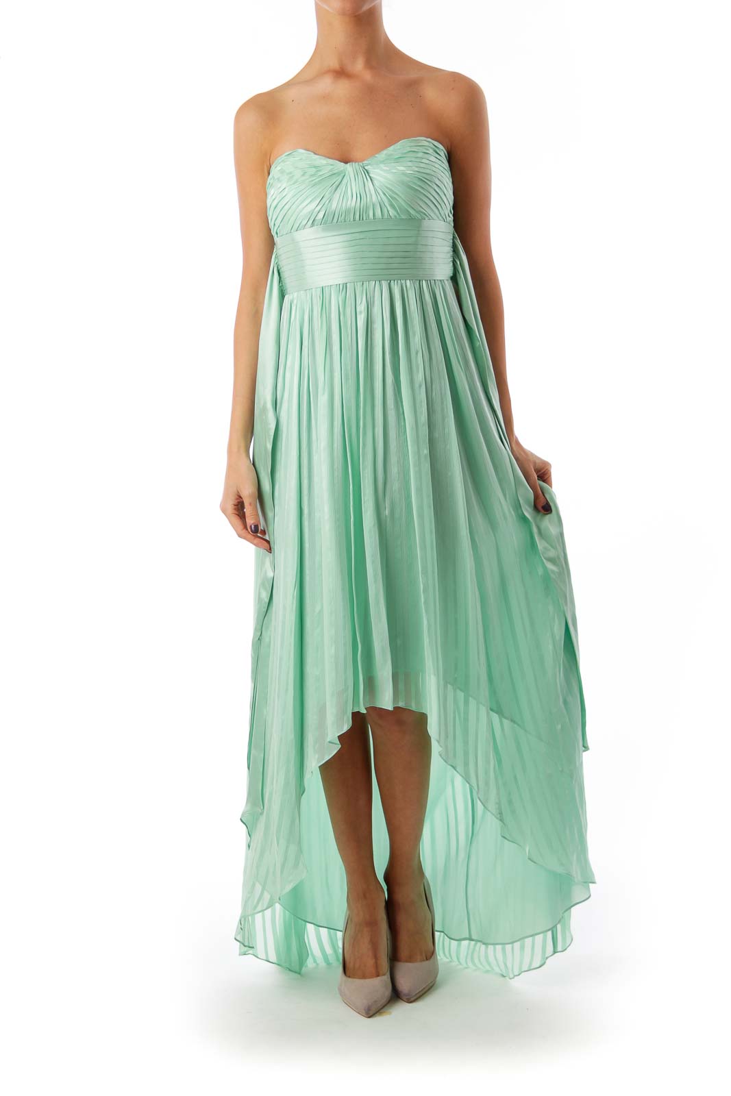 Green Strapless Pleat Detail Dress