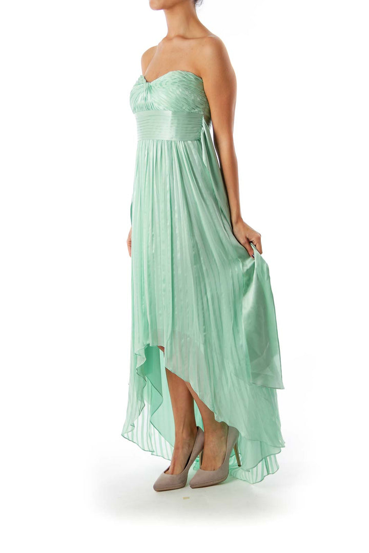 Green Strapless Pleat Detail Dress