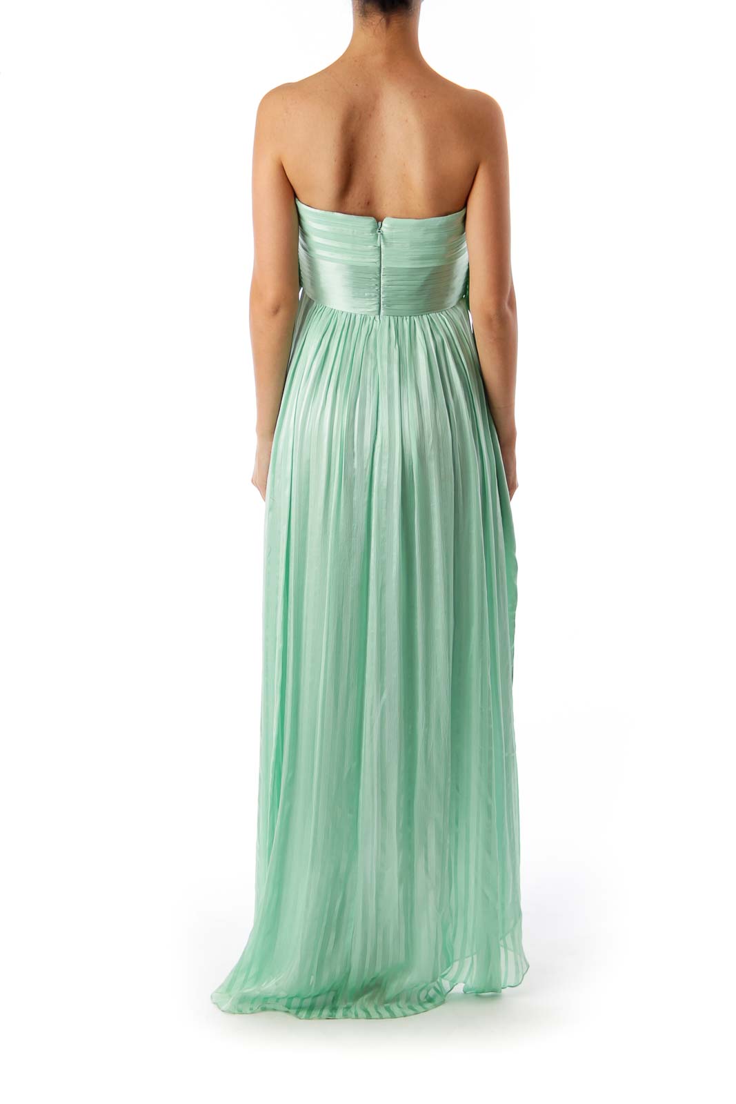 Green Strapless Pleat Detail Dress