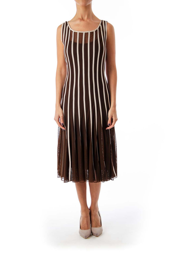 Brown Stripe Flared Dress