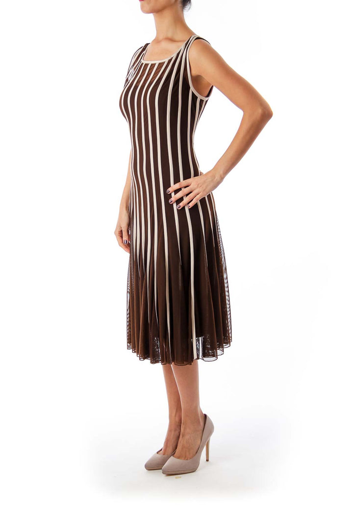 Brown Stripe Flared Dress