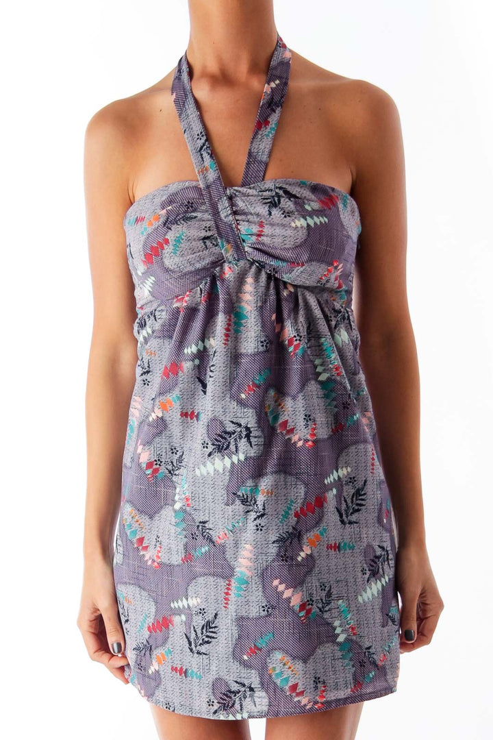 Purple Print Mini Halter Dress