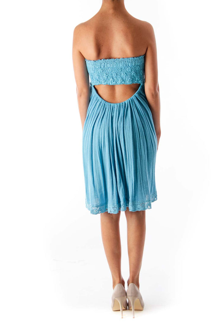 Blue Strapless Crochet Dress