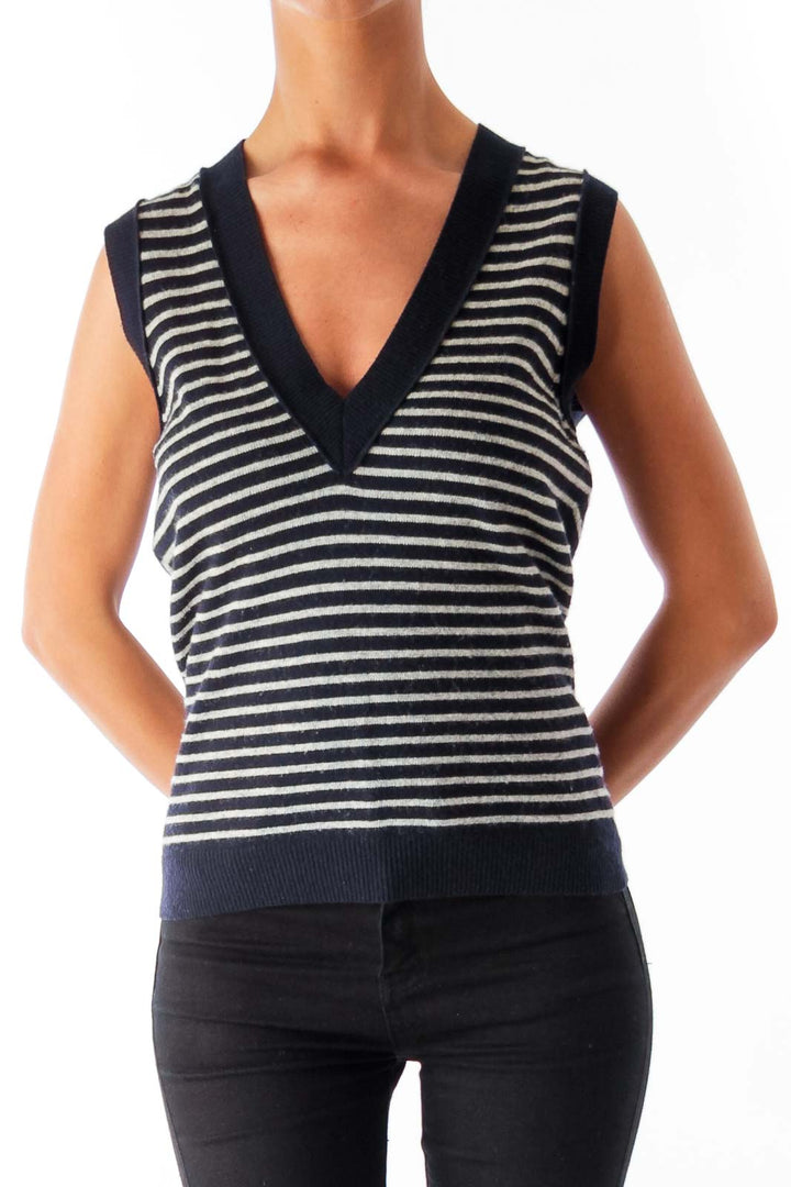 Navy & Gray Stipe Vest